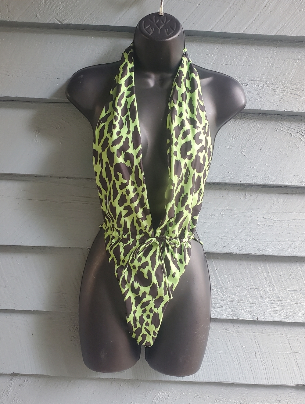 Neon Green Leopard Halter One-Piece Swimsuit